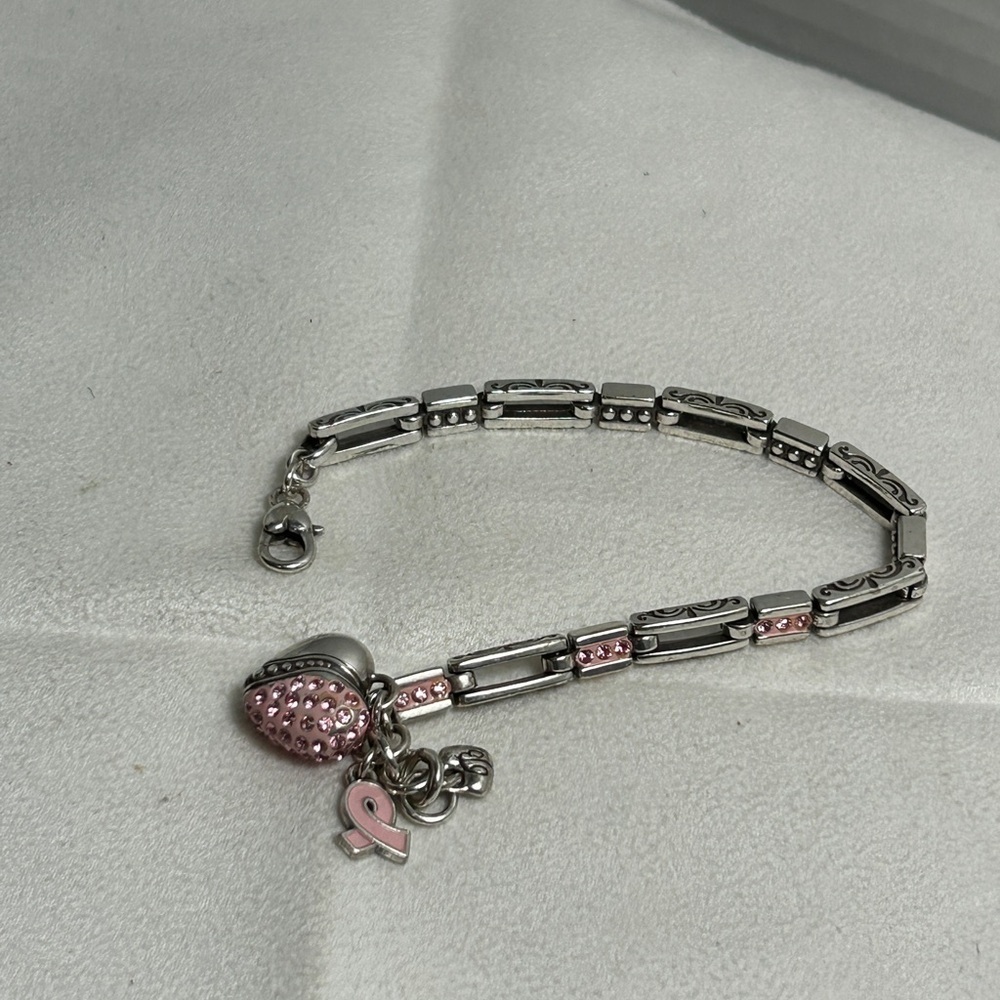 Brighton Power of Pink Bracelet Silver Plated Pink Crystals Heart Charm 8" - Picture 4 of 8